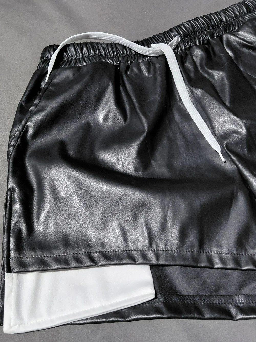 Black Faux Leather Athletic Shorts with White Trim